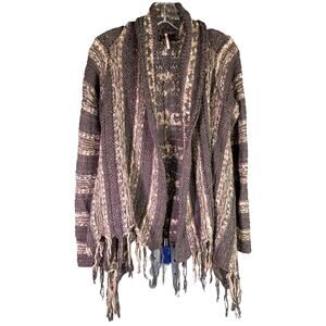 Free People Cardigan Sweater Womens SP Brown Knit Acrylic Wool Drape‎ Fringe Hem